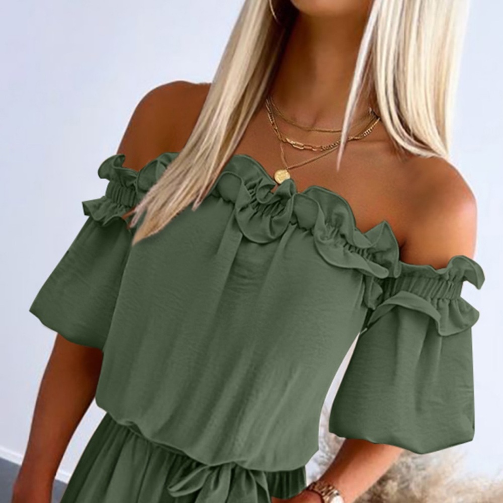 Chic Olive Off-Shoulder Jumpsuit